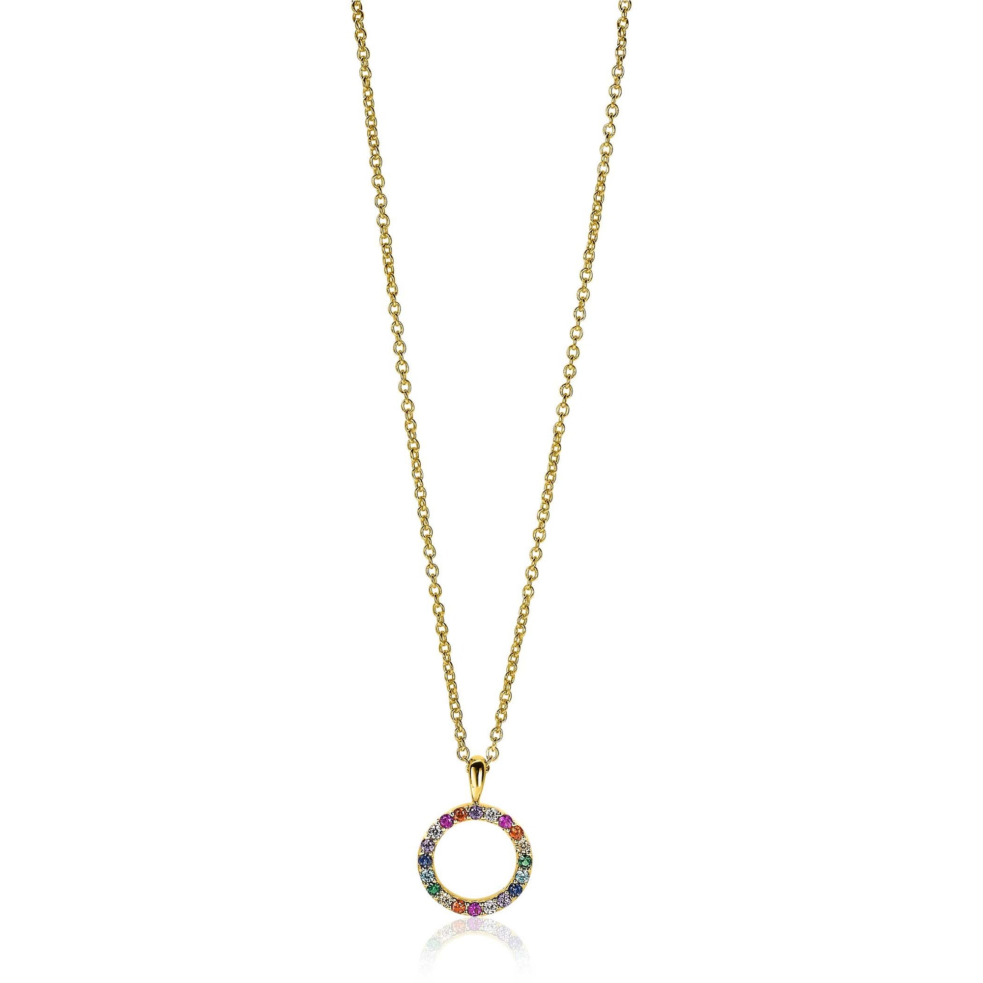 Zinzi zilveren hanger 14K geel verguld 12mm bezet regenboog ZIH2170 (zonder collier) - PansiteNederland.nl