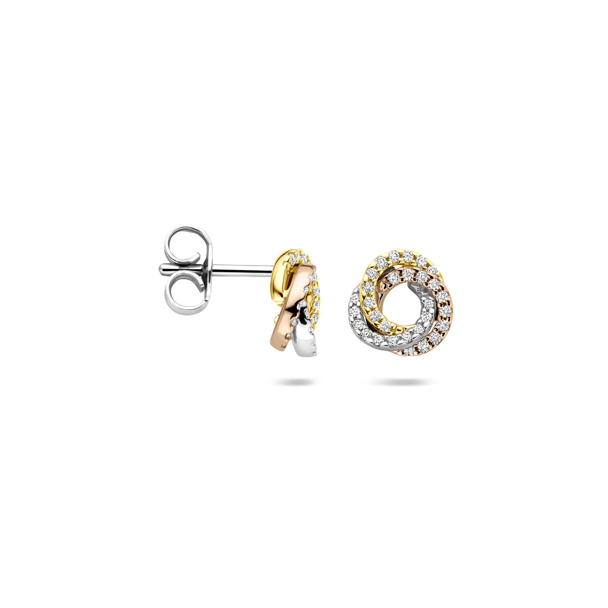 14K tricolor gouden oorknoppen diamant 0.19ct 2x 0.095ct h si 8 mm - 4300616