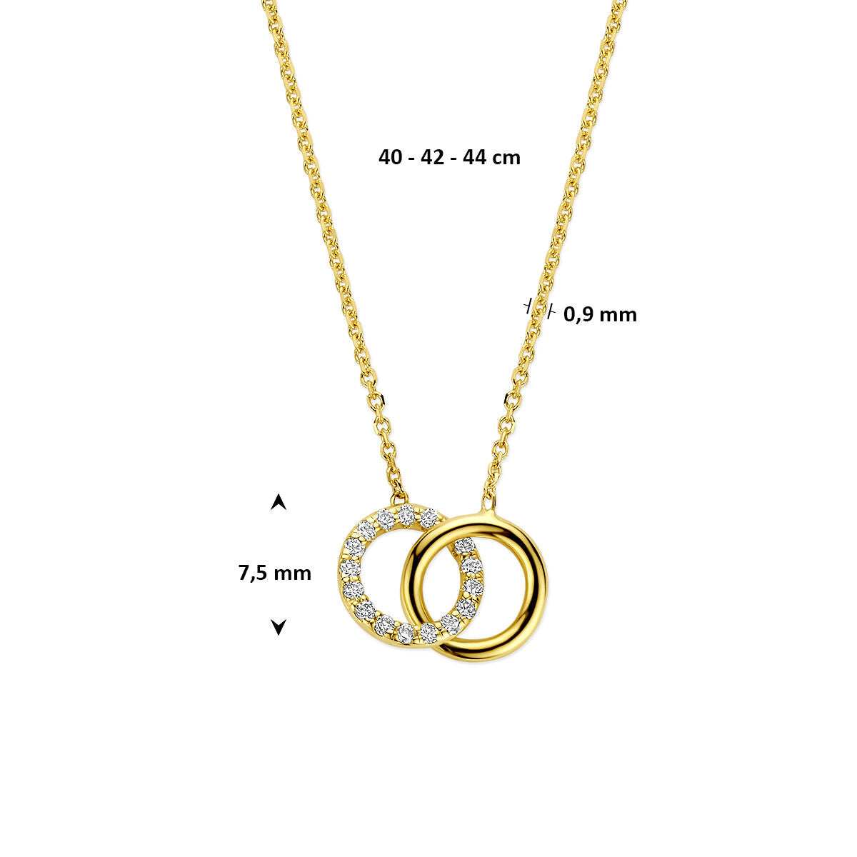 Fantasy Collection Collier rondjes lab grown diamant 0.09ct g vs 40 - 42 - 44 cm 14K geelgoud