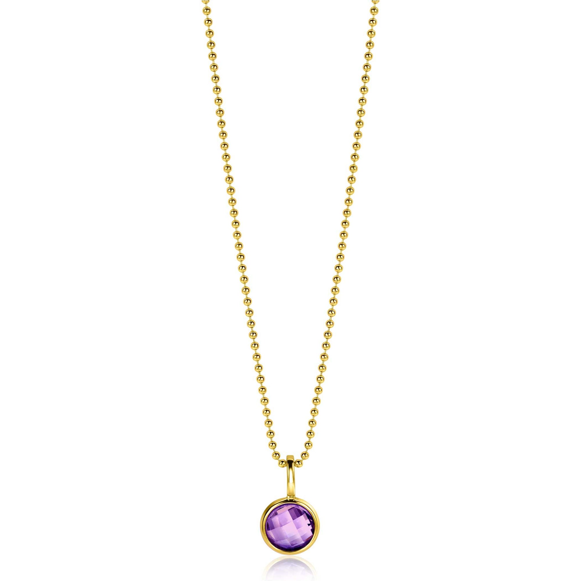 Zinzi FEBRUARI hanger 8mm gold plated geboortesteen paars amethist zirkonia ZIH-FEB (zonder collier) - PansiteNederland.nl