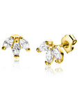 Zinzi Gold 14 krt gouden oorknoppen met witte zirkonia's als waaier gezet ZGO411