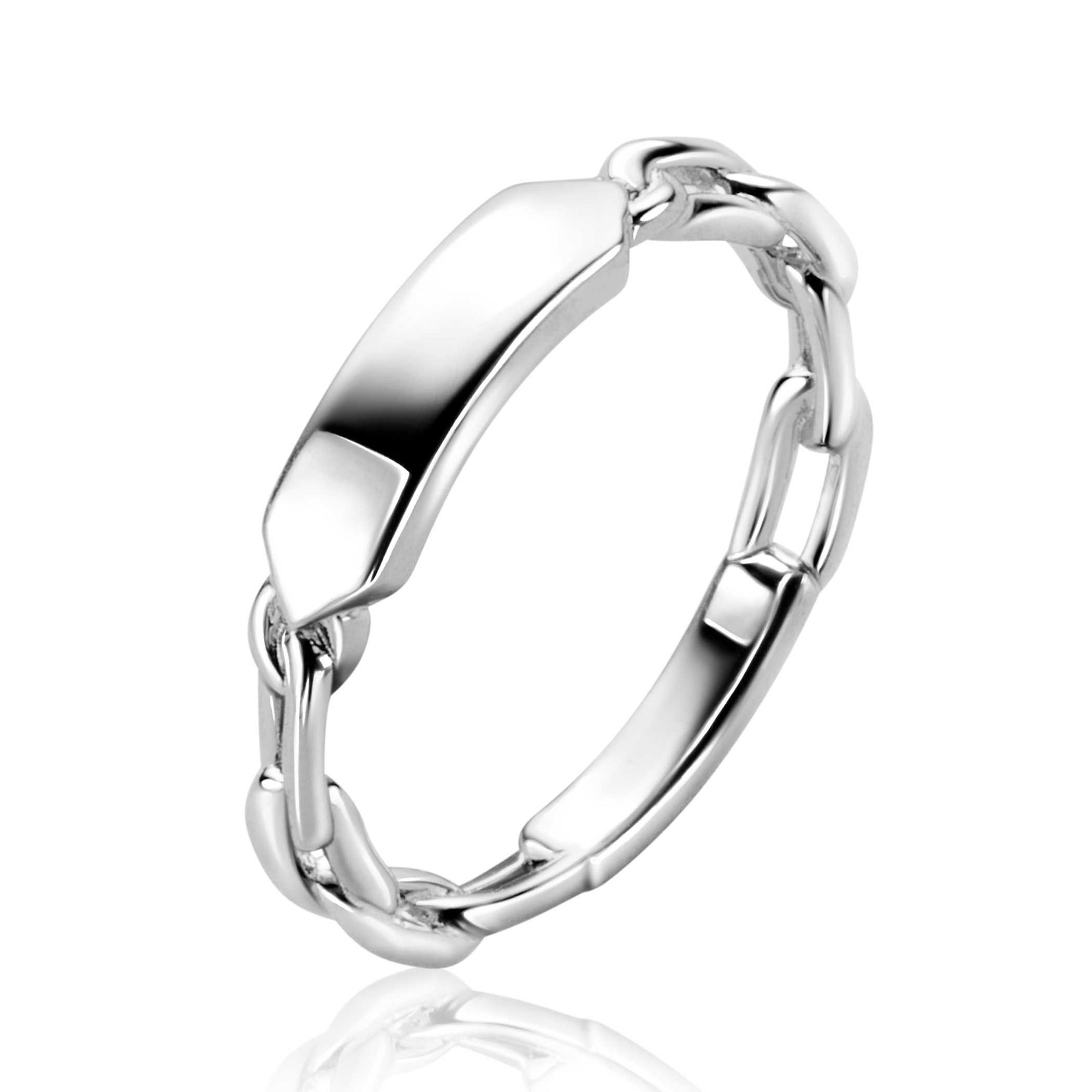 ZINZI zilveren ring met paperclip schakels en rechthoekig glanzend plaatje ZIR2530 - PansiteNederland.nl
