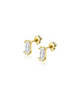 Zinzi Gold 14 krt gouden oorknoppen achtpootszetting met baguette geslepen rechthoekige witte zirkonia ZGO369