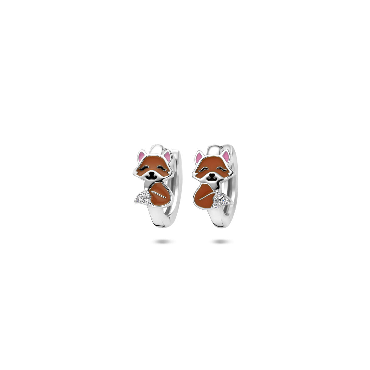Zilveren gerhodineerde klapoorringen emaille vos zirkonia 11 mm - 1341235