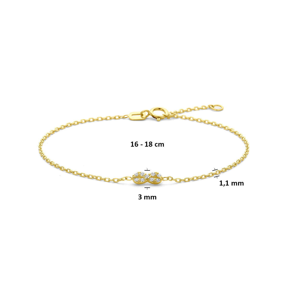 Fantasy Collection Armband infinity zirkonia 16 - 18 cm 14K geelgoud