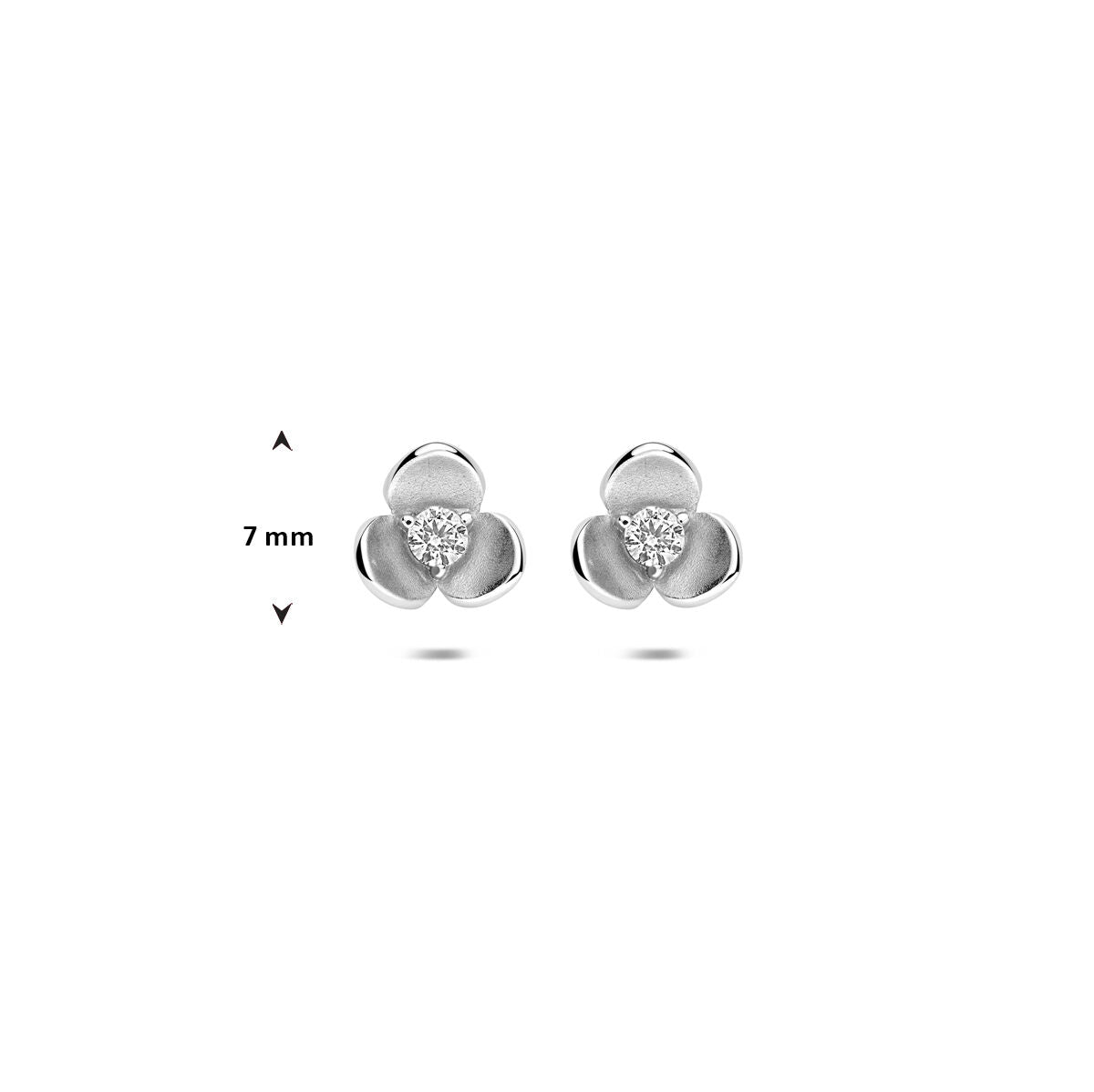 Zilveren gerhodineerde oorknoppen bloem zirkonia poli/mat 7 mm - 1341835