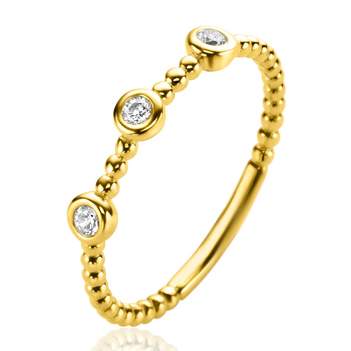 ZINZI Gold 14 krt gouden ring met bolletjes scheen en bezet met drie ronde witte zirkonia's in bolletjes zetting van 3mm ZGR309 - PansiteNederland.nl