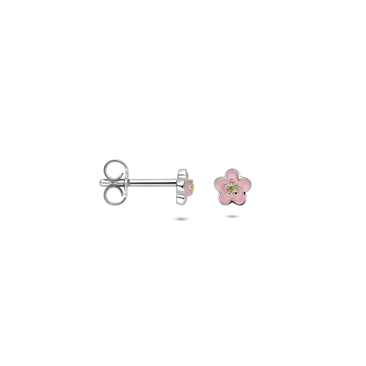 Zilveren gerhodineerde oorknoppen emaille bloem zirkonia 5 mm - 1341270