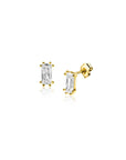 Zinzi Gold 14 krt gouden oorknoppen achtpootszetting met baguette geslepen rechthoekige witte zirkonia ZGO369