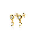 Zinzi Gold 14 krt gouden ronde oorstekers met bungelend een kleinere witte zirkonia ZGO371