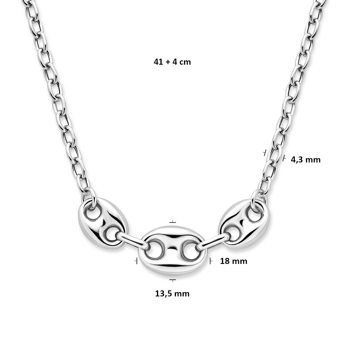 Fantasy Collection Collier koffieboon 4,3 mm 41 + 4 cm zilver