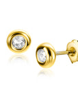 Zinzi Gold 14 krt gouden oorknoppen bezet met witte zirkonia in een glanzende ronde zetting ZGO318