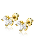 Zinzi Gold 14 krt gouden oorknoppen met witte zirkonia's als waaier gezet ZGO411