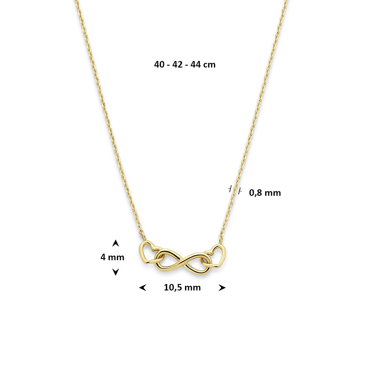 Fantasy Collection Collier infinity en hartjes 40 - 42 - 44 cm 14K geelgoud
