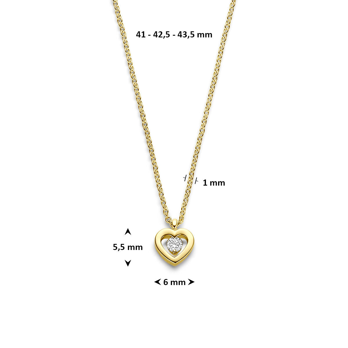 Fantasy Collection Collier hartje diamant 0.05ct h si 41 - 42,5 - 43,5 cm 14K geelgoud