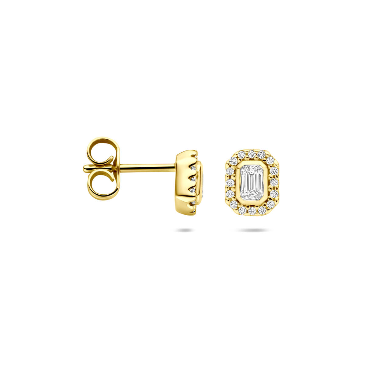 14K geelgouden oorknoppen diamant 0.34ct 2x 0.17ct h si 7 mm halo - 4033654