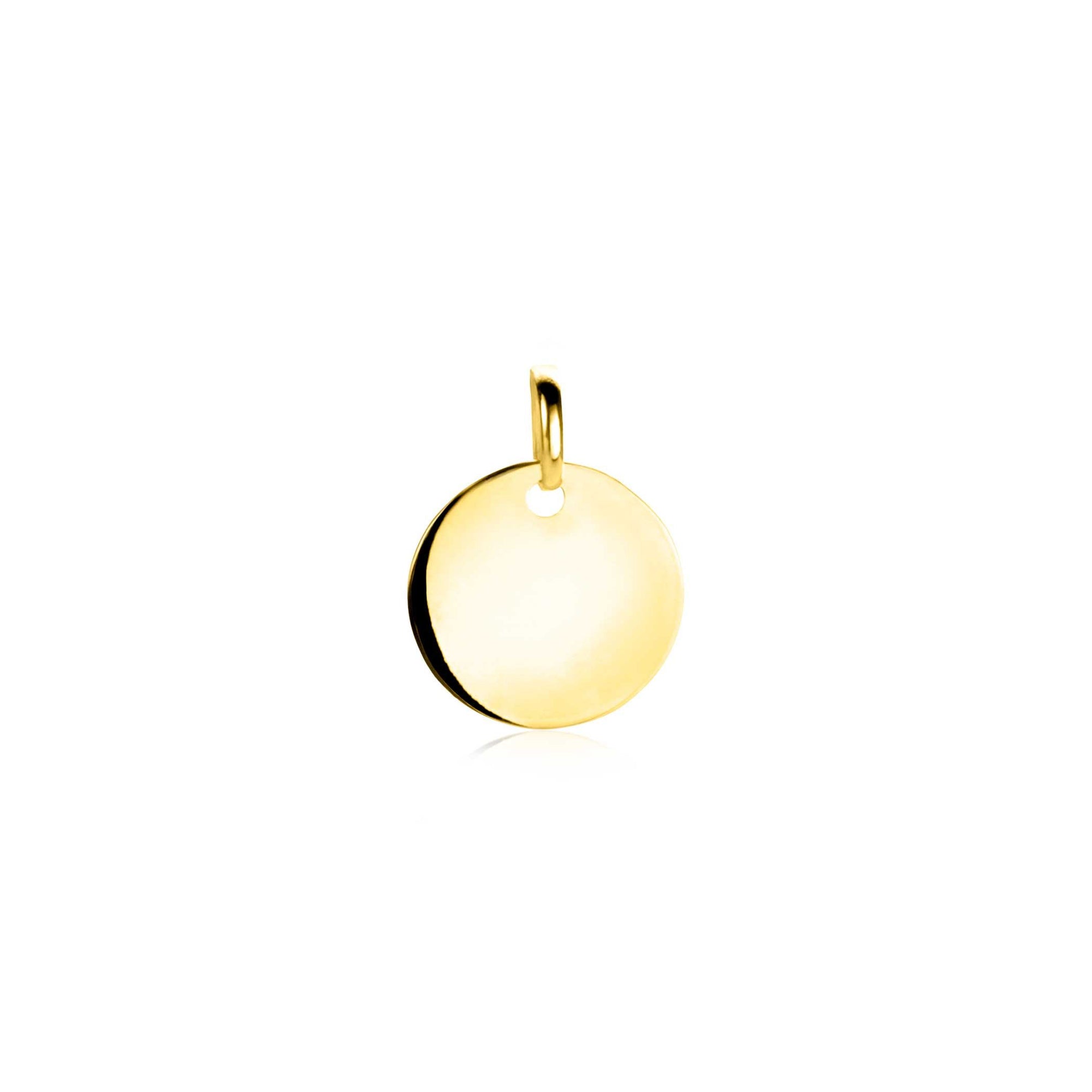ZINZI 14K gouden hanger met rond plaatje van 10mm. Ideaal voor gravure (max. 4 letters). Vervaardigd van 14 karaat goud. Exclusief collier. - PansiteNederland.nl