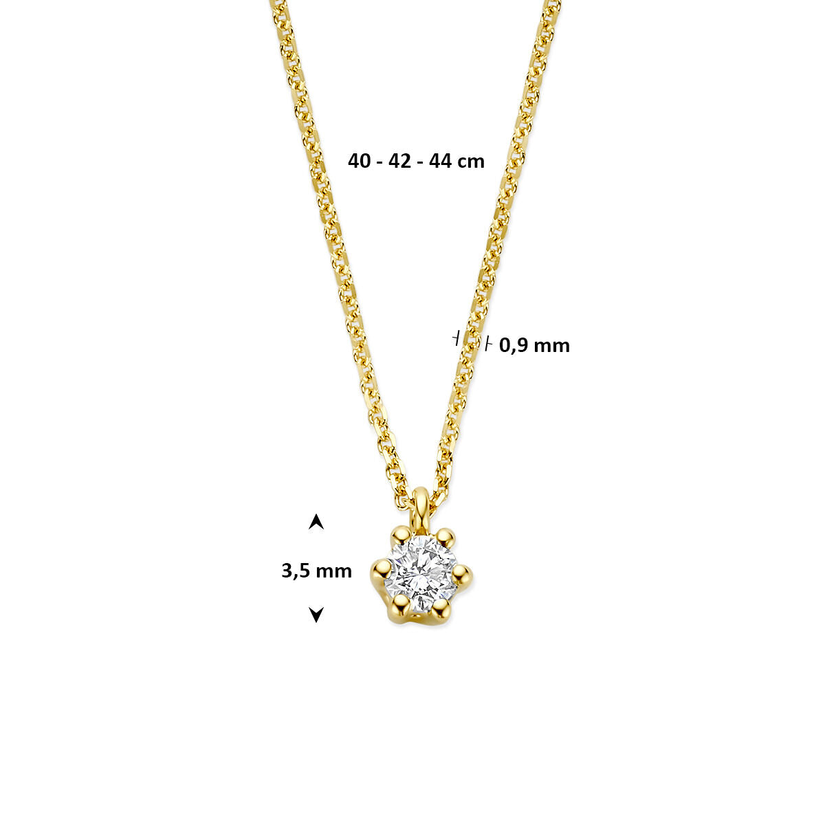 Fantasy Collection Collier lab grown diamant 0.10ct g vs 40 - 42 - 44 cm 14K geelgoud