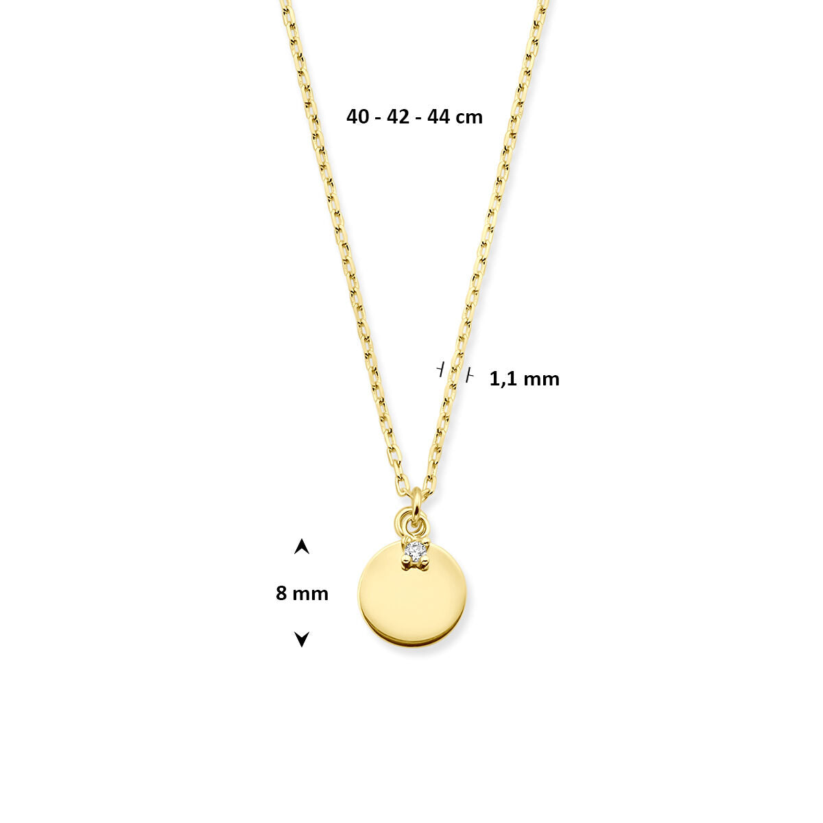 Fantasy Collection Collier rondje zirkonia 40 - 42 - 44 cm 14K geelgoud