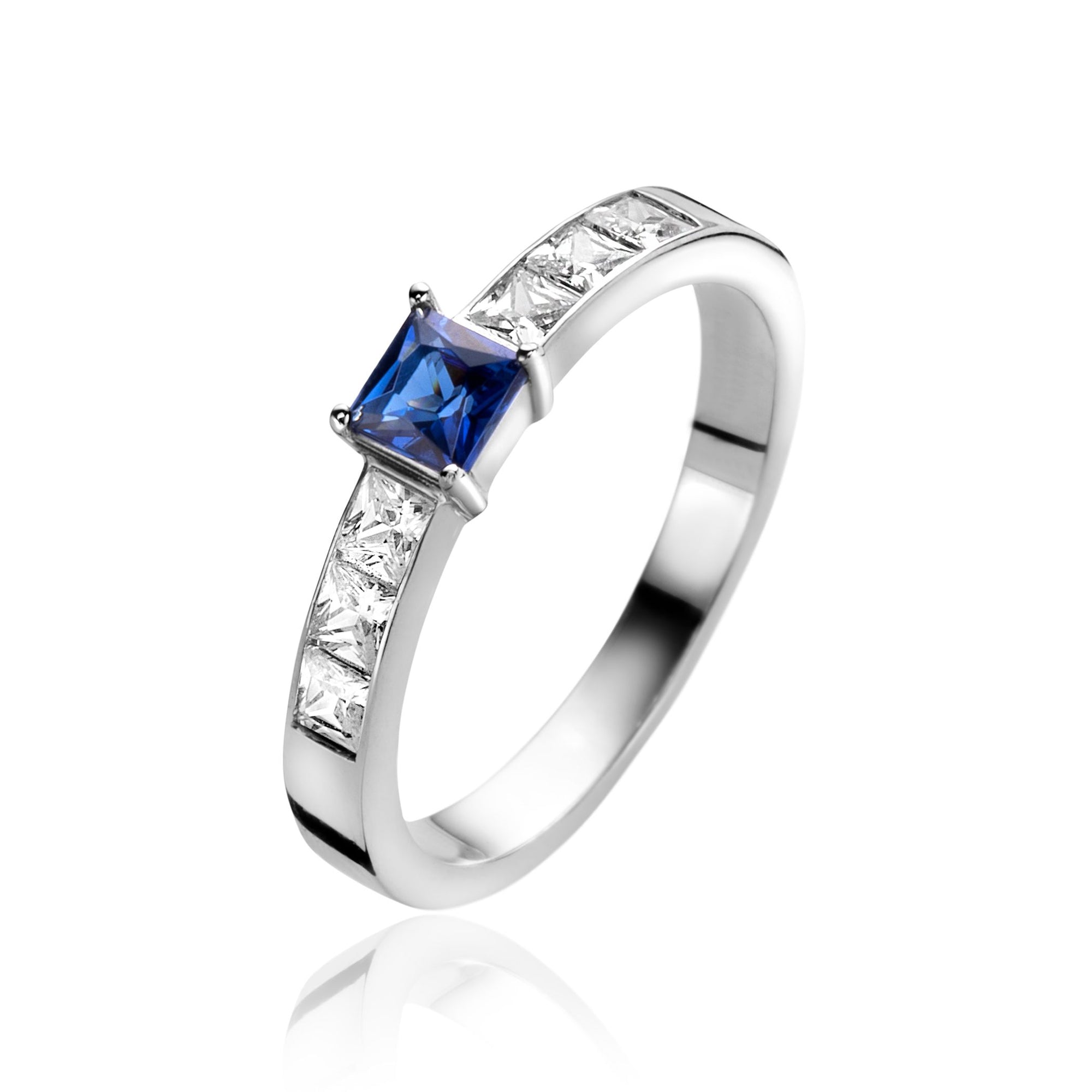 ZINZI zilveren ring vierkant saffierblauw en witte zirkonia's ZIR2453 - PansiteNederland.nl