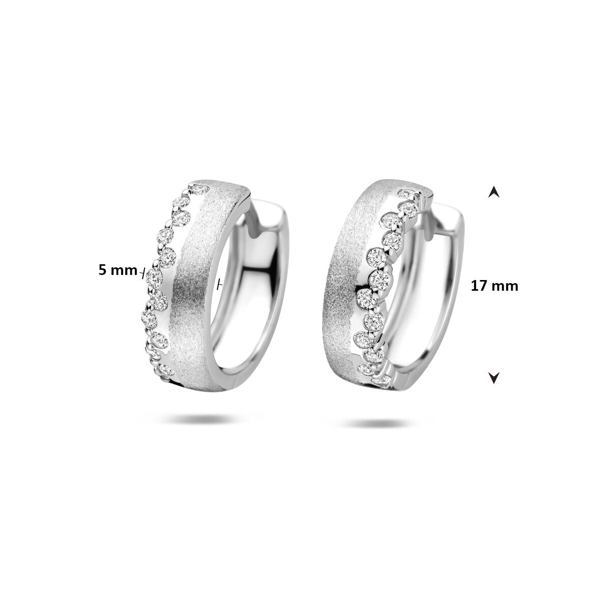 Zilveren gerhodineerde klapoorringen zirkonia poli/mat 17 mm - 1341913