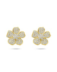 14K geelgouden oorknoppen bloem diamant 0.70ct 2x 0.35ct h si 12 mm - 4033526