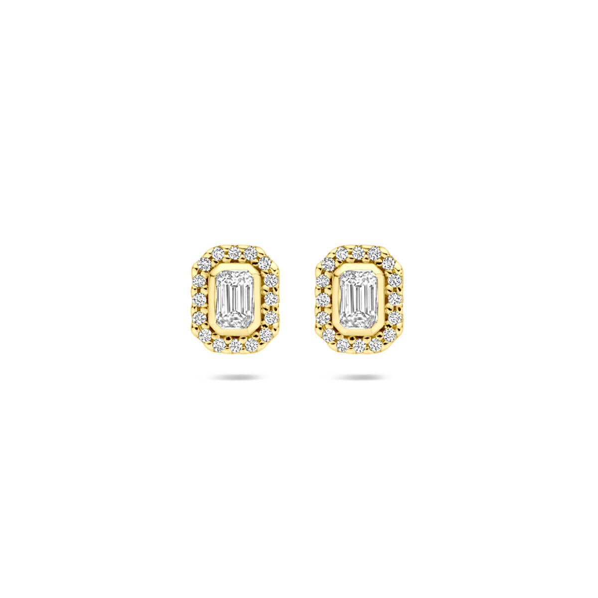 14K geelgouden oorknoppen diamant 0.34ct 2x 0.17ct h si 7 mm halo - 4033654