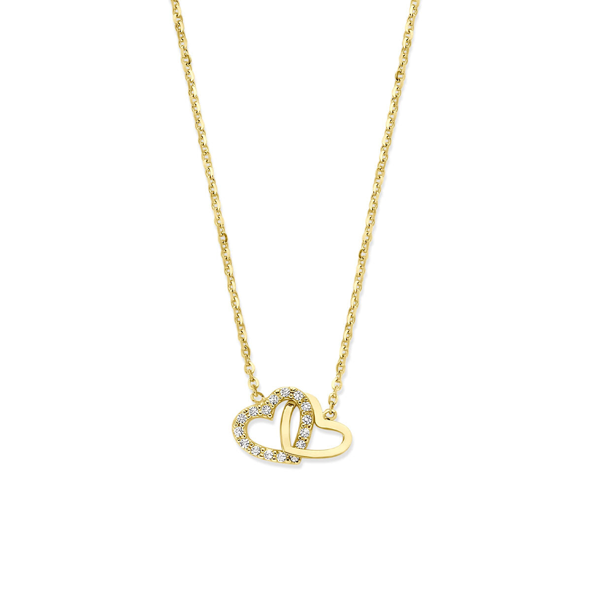 Fantasy Collection Collier hartje zirkonia 40 - 42 - 44 cm 14K geelgoud