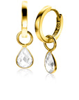 Zinzi Gold 14 krt gouden oorbedels in peervorm bezet met witte zirkonia 7mm ZGCH390 (zonder oorringen)
