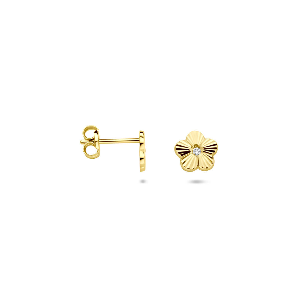 14K geelgouden oorknoppen bloem zirkonia gediamanteerd 6 mm - 4034248