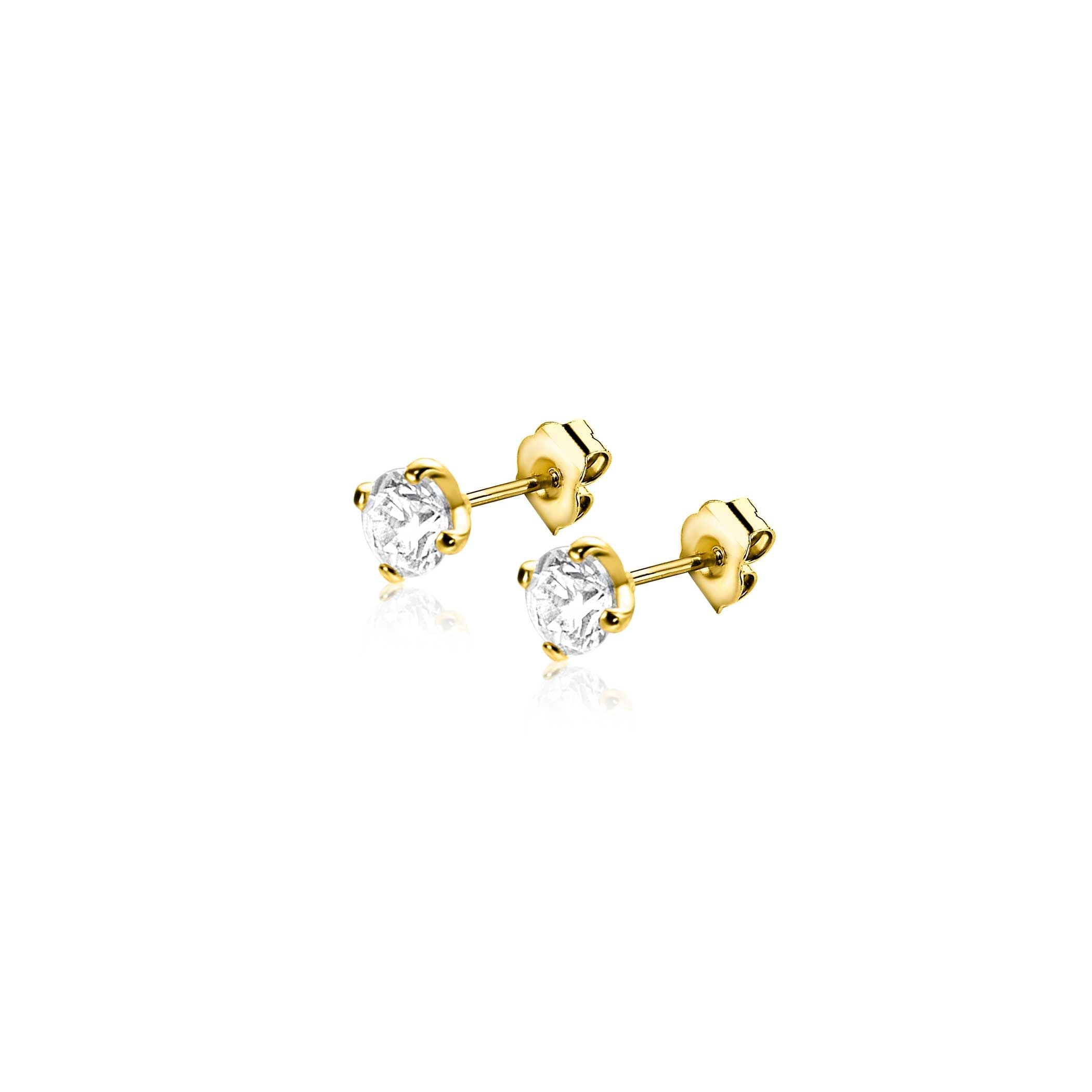 ZINZI 14K Gouden Oorknoppen met Witte Zirkonia ZGO475 oorbellen