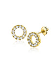 Zinzi Gold 14 krt gouden oorknoppen open rondje bezet met witte zirkonia's ZGO456