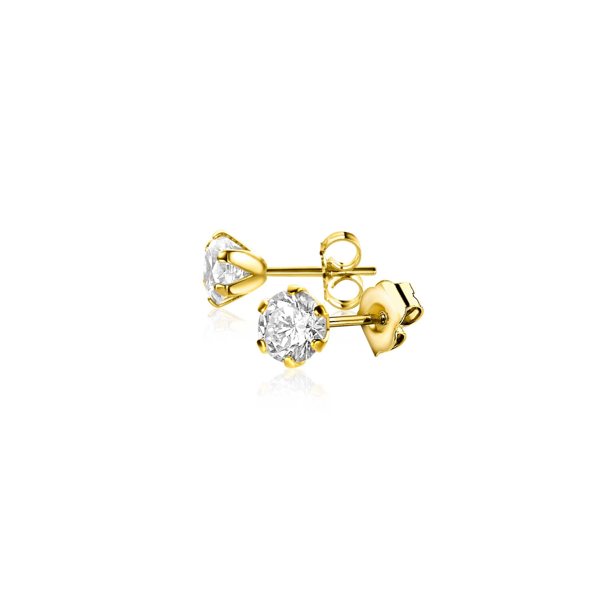 ZINZI 14K Gouden Oorknoppen met Witte Zirkonia ZGO455 oorbellen