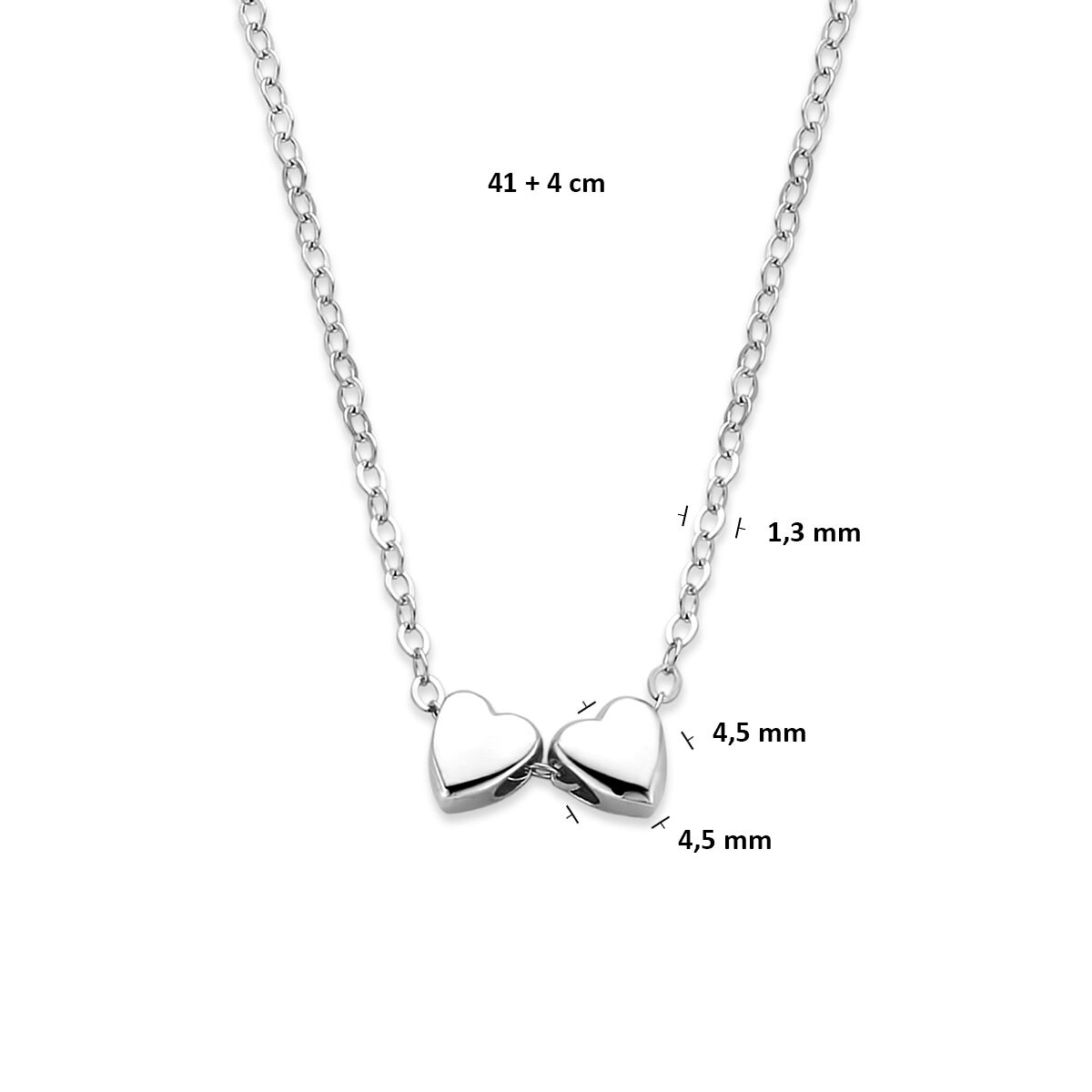 Fantasy Collection Collier 2 hartjes 41 + 4 cm zilver
