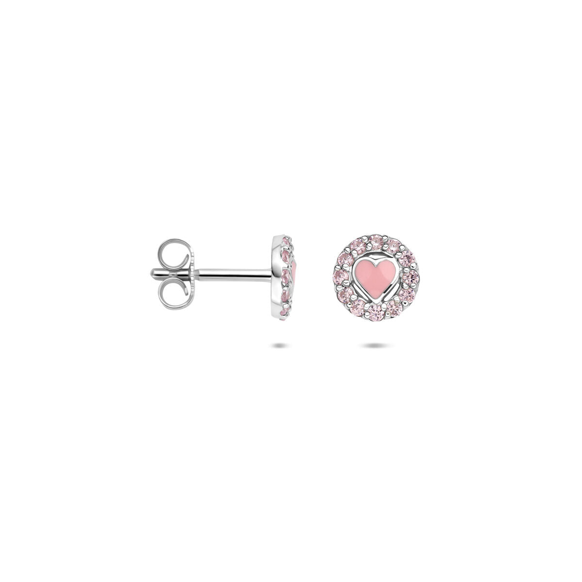 Zilveren gerhodineerde oorknoppen emaille hart zirkonia 7 mm - 1341275
