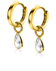 Zinzi Gold 14 krt gouden oorbedels in peervorm bezet met witte zirkonia 7mm ZGCH390 (zonder oorringen)