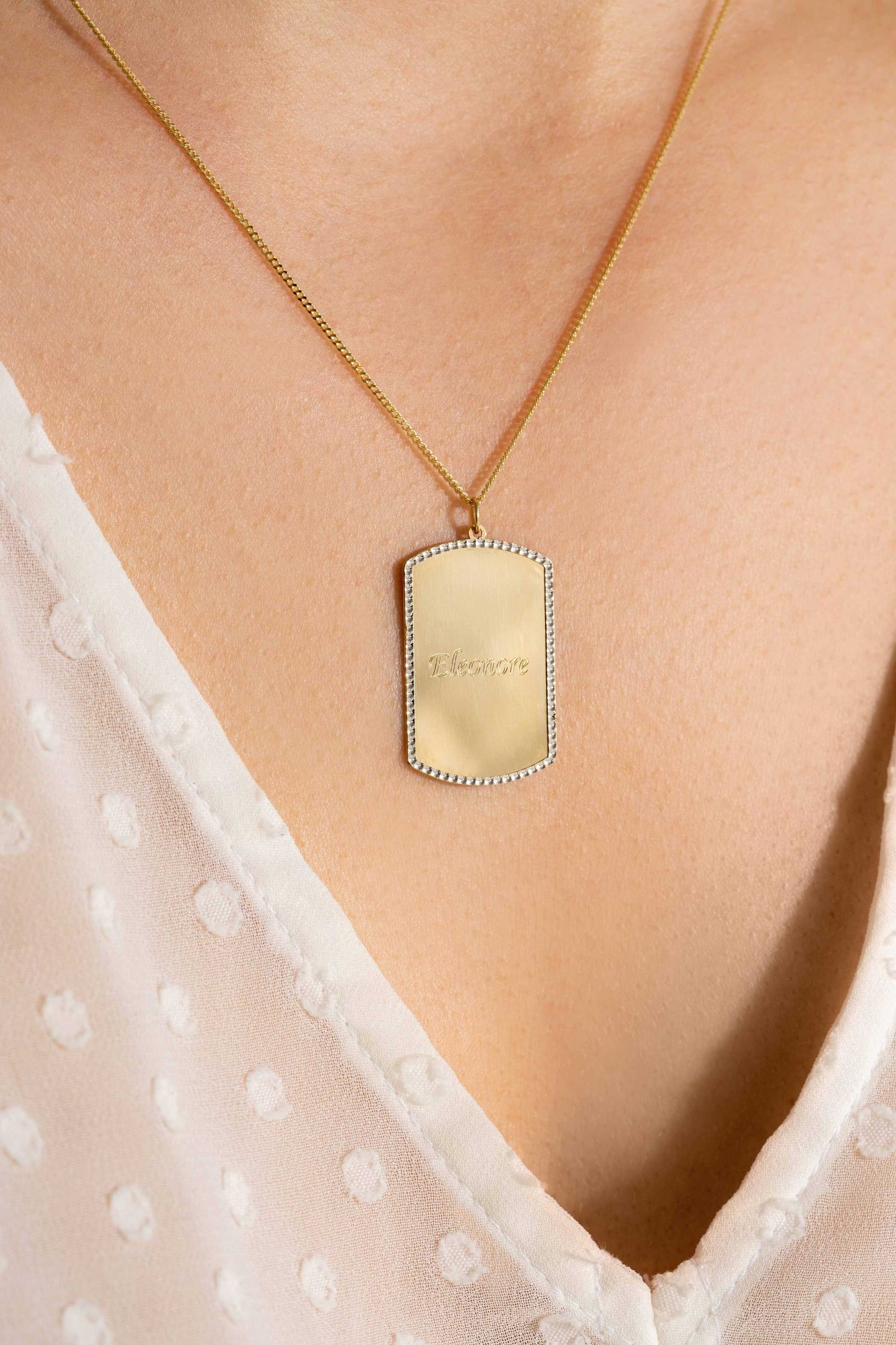 Zinzi Gold 14 krt gouden graveerplaat in rechthoeksvorm van 26 x 16mm en met chique witgouden parelrand ZGH365-26 (zonder collier) - PansiteNederland.nl