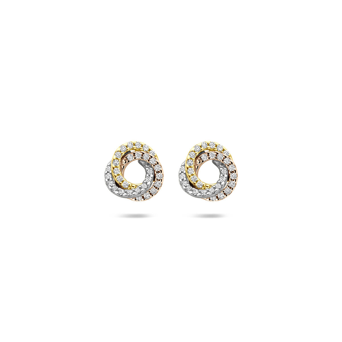 14K tricolor gouden oorknoppen diamant 0.19ct 2x 0.095ct h si 8 mm - 4300616