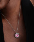 Pandora Roze Halo Hart Halsketting 394414C01 – Zilver met Roze Zirkonia