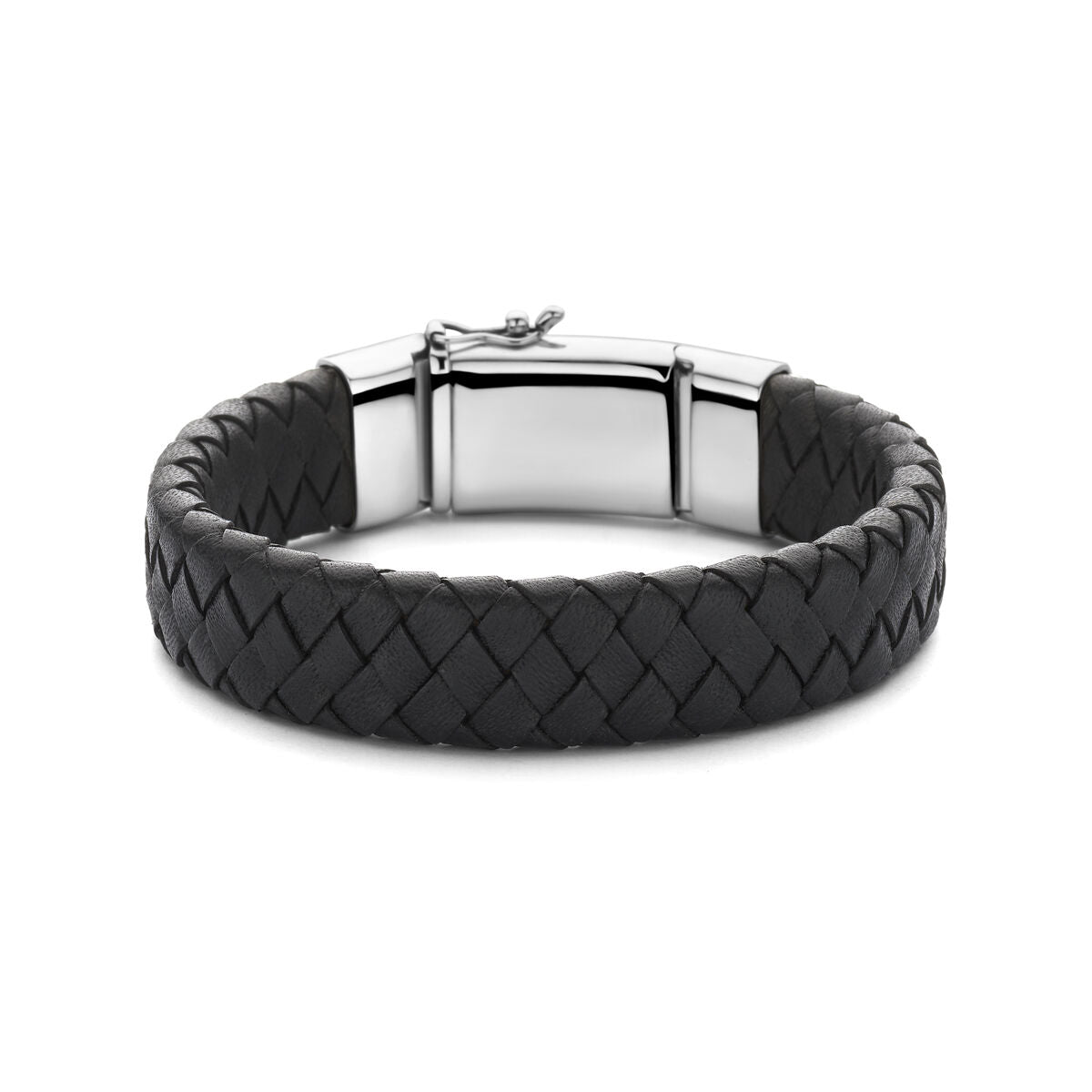 Fantasy Collection Armband zwart leer 15 mm 21 cm zilver