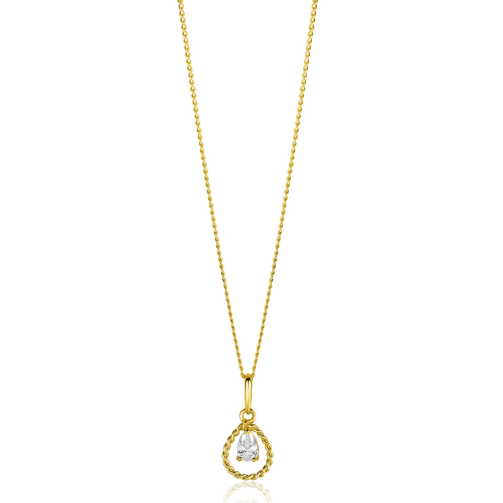 Zinzi Gold 14 krt gouden hanger met open druppelvorm en peervormige witte zirkonia ZGH478 (zonder collier) - PansiteNederland.nl