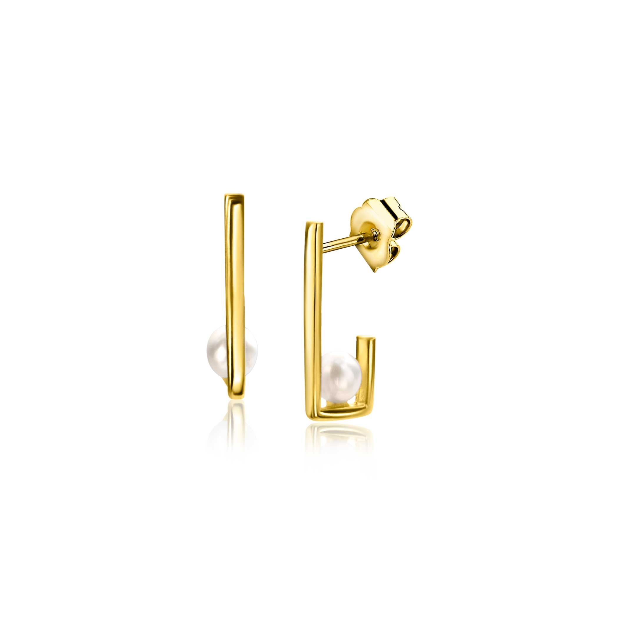 ZINZI 14K Gouden Oorknoppen met Witte Parel ZGO416 oorbellen