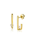 Zinzi Gold 14 krt gouden oorstekers met rechthoekige vorm, bezet met een kleine witte parel ZGO416