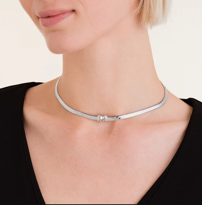 Rosefield Ketting Snake Heart Choker White Crystal Zilverkleurig Rhodium Plated Stainless Steel Dames - JNSWS-J1003