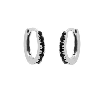 Karma Plain Hinged Hoops Round Black Zirconia Silver - M2605S_B
