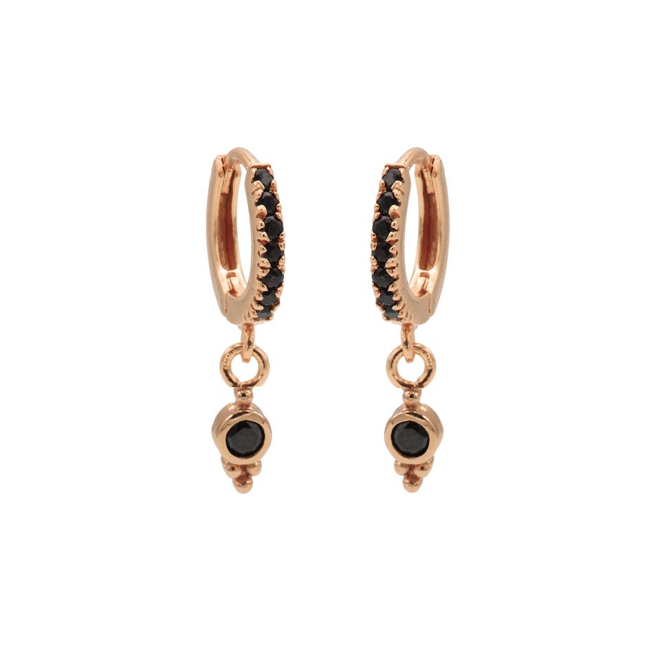 Karma Zirconia Black Hinged Sieraad TRIPLE Roségoud oorbellen