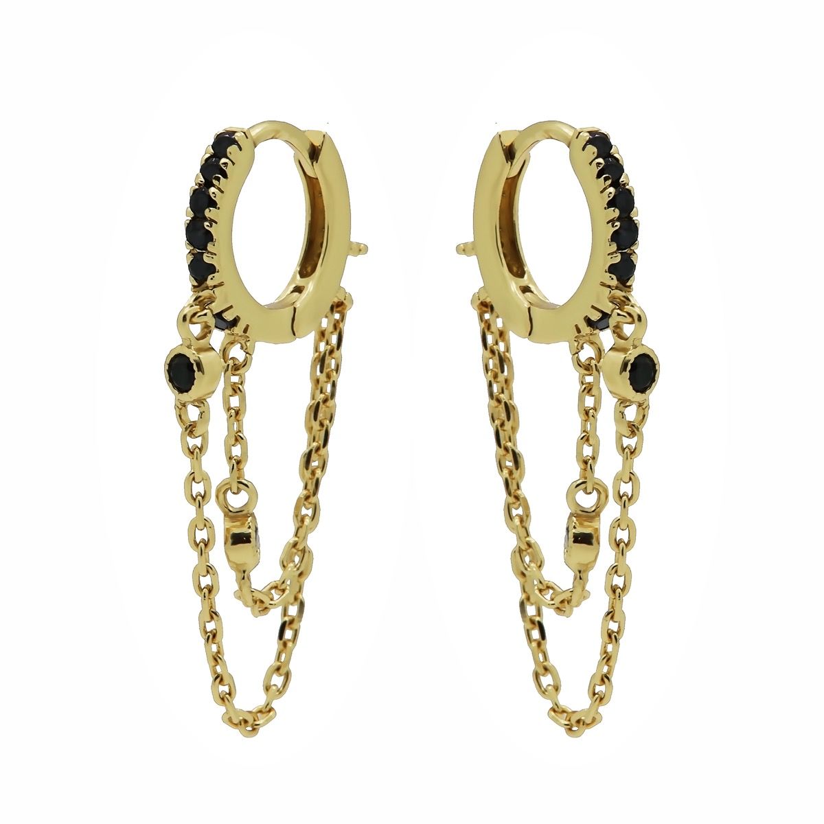 Karma Zirconia Hinged Hoops Double Chain M3234GP oorbellen