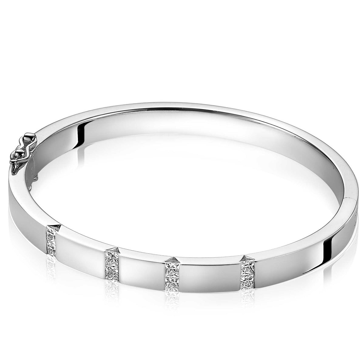 Mart Visser by ZINZI zilveren strakke bangle armband 6mm bezet met princess geslepen witte zirconia's MVA20