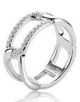 Mart Visser by ZINZI zilveren schakel ring 8mm breed en rechthoekige schakel bezet met witte zirkonia's MVR28 - PansiteNederland.nl