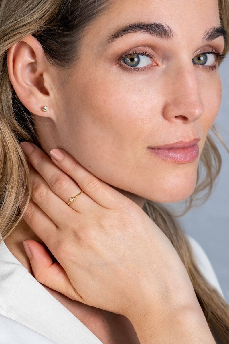 ZINZI Gold 14 krt gouden ring met bolletjes scheen en bezet met een ronde witte zirkonia in bolletjes zetting van 3,5mm ZGR308 - PansiteNederland.nl